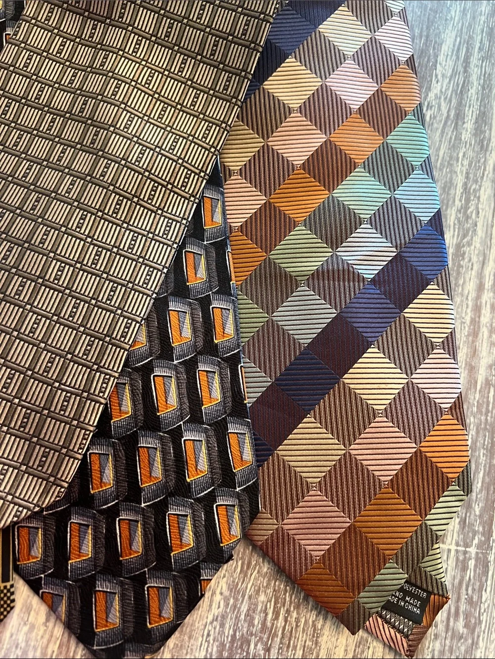 Set of 4 Assorted Men’s Patterned Silk & Polyester Ties - Brown, Gold & Black